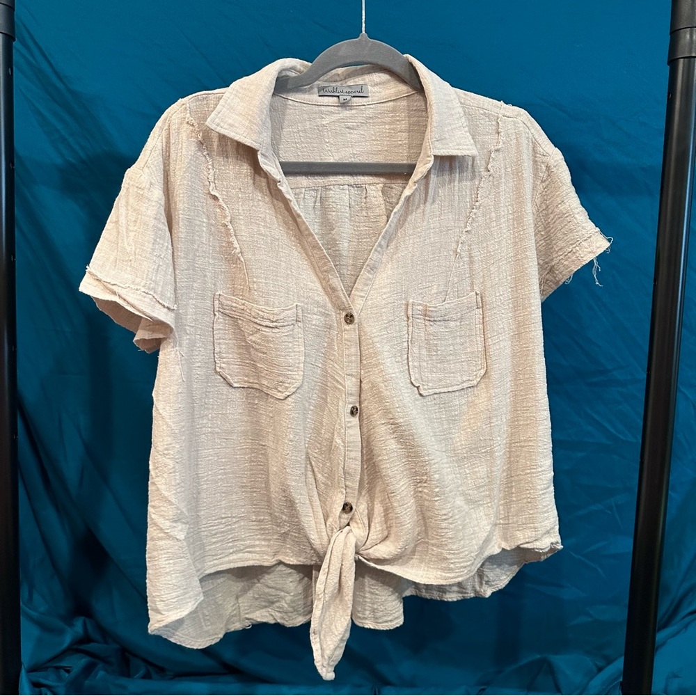 Wishlist Cream Short Sleeve Button Down Shirt